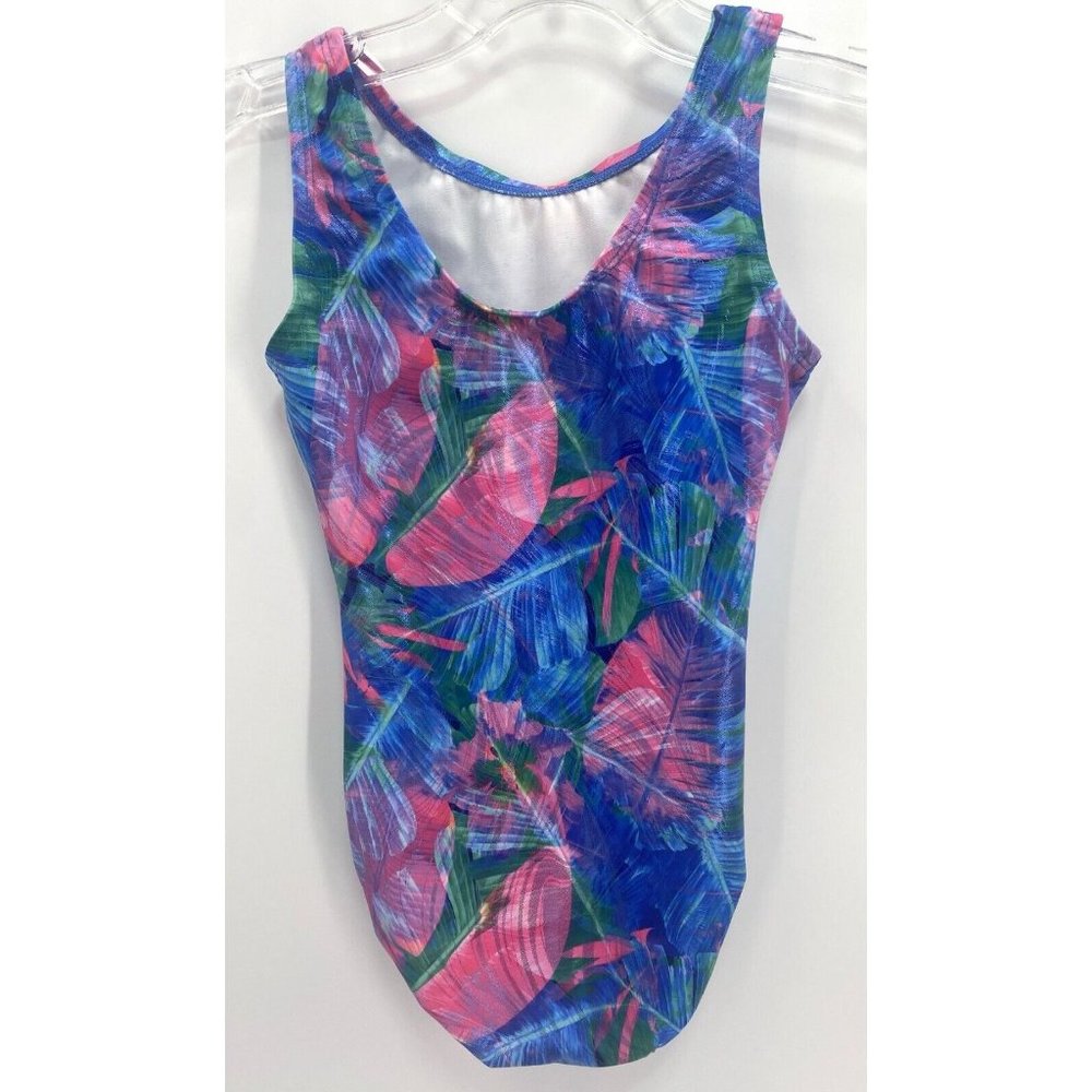 "DYNAMI" MULTICOLOR ABSTRACT METALLIC DANCE PERFORMANCE GYMASTICS LEOTARD SZ: CM